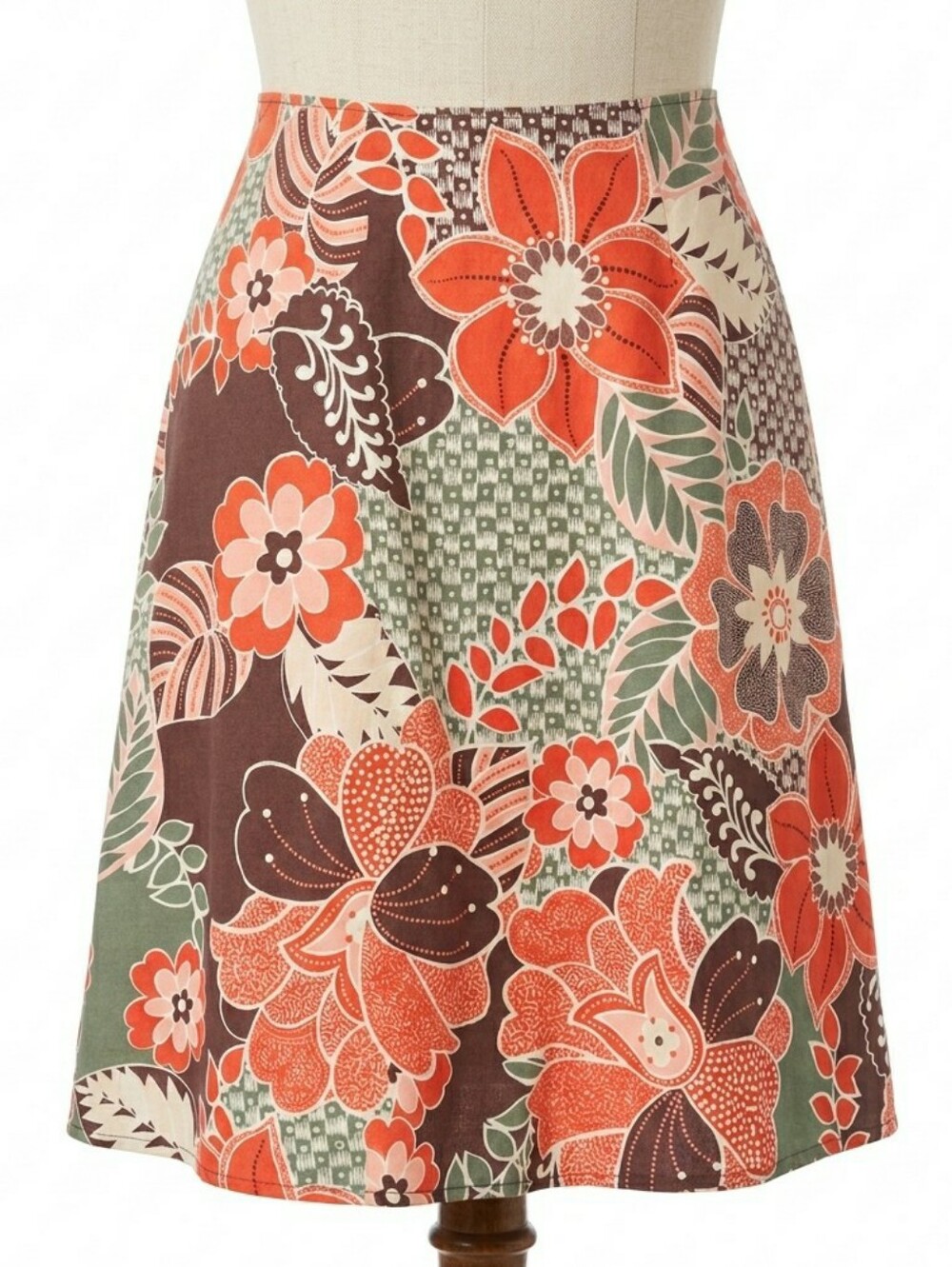 Vintage St. John's Bay Boho Floral Cotton A-Line Skirt Orange Green 12 Petite